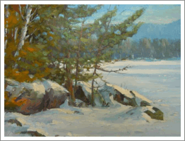 "Long Shadows"  At Bark Lake  Feb.2005. Oil  On Canvas. 16" x 20" 